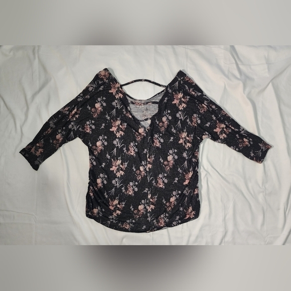 Faded Glory Womens Stretchy Floral Open Back Blouse - Picture 8 of 9